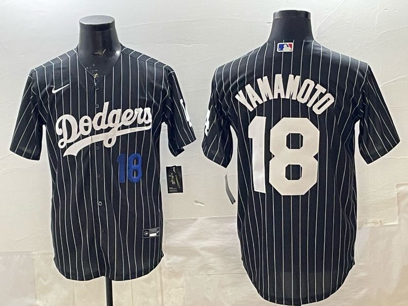 Men 2026 Nike Los Angeles Dodgers #18 Yamamoto Black stripe Game MLB Jersey 03